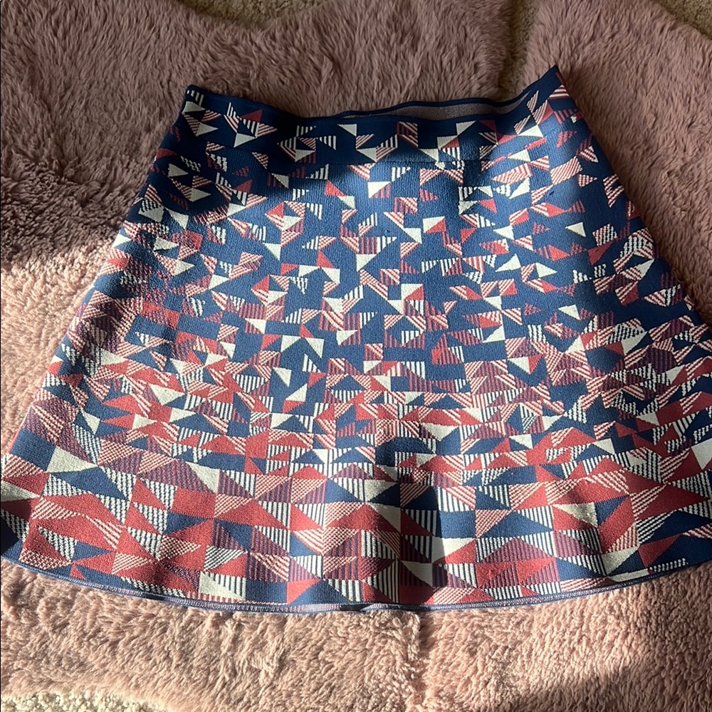 Geometric Patterned Blue and Red Skirt